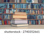 stack of books on white background, stack of books against the background of library, education, books on wooden table, high quality professional photography, High quality book photography, Best Book Photo,