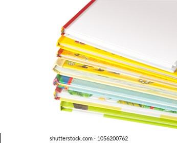 A stack of books on a white background.