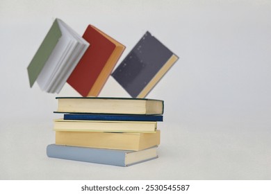 Stack of books on white background, high quality professional photography, Best Book Photo
