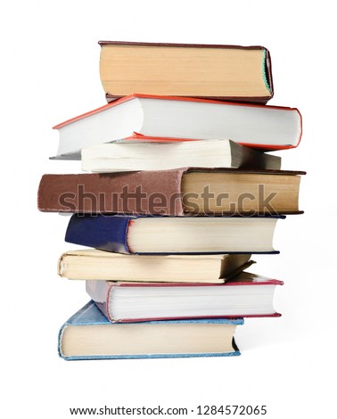 A stack of books on a white isolated background.