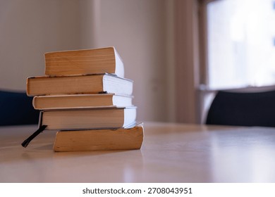 Stack of books for reading, library, store, study.