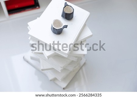 stack of books and the stand of books on white background