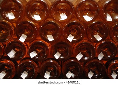 stack of bottles bottom side forward
