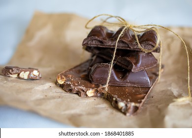 Stack Of Broken Chocolate with nuts