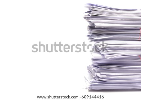 Stack of business documents papers isolated on white background