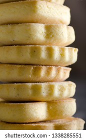 A stack of butter cookies close up