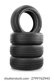 Stack of car tires isolated on white background. Car tires isolated on white background