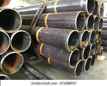 The Stack Of Carbon Steel Pipe.