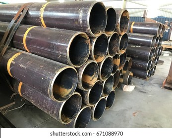 The Stack Of Carbon Steel Pipe.