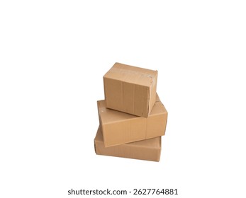 Stack of Cardboard Boxes Isolated on White Background for Shipping