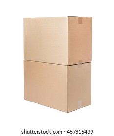 Stack of cardboard boxes on white background