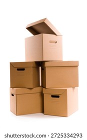 stack of cardboard boxes. you can add your own gift, goods to the inside of the boxes or in front of...