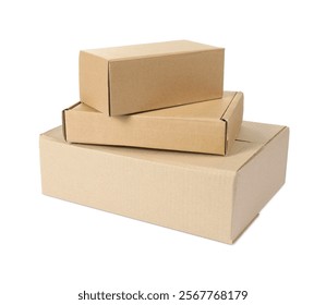 Stack of cardboard parcel boxes isolated on white