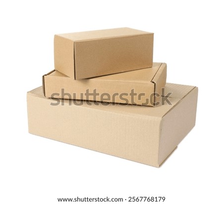 Stack of cardboard parcel boxes isolated on white