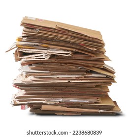 stack of cardboard, pile of waste corrugated cardboard used in packaging for recycling isolated on white background - Shutterstock ID 2238680839