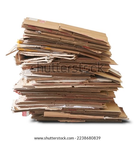 stack of cardboard, pile of waste corrugated cardboard used in packaging for recycling isolated on white background