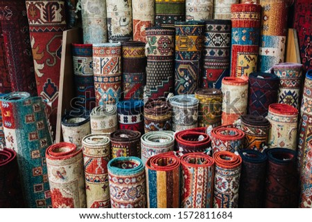 Stack of Carpets in Istanbul City, Turkey