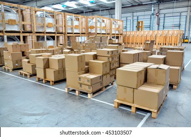 Stack of cartons at logistics warehouse