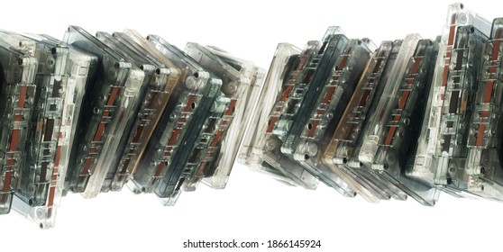  Stack of cassettes isolated on white background.