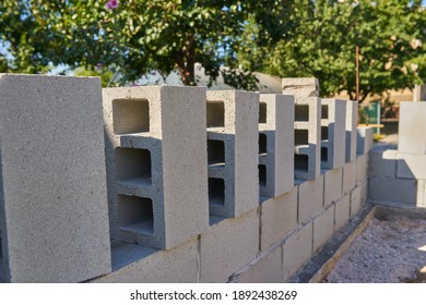 Stack of cement blocks at the construction site. 