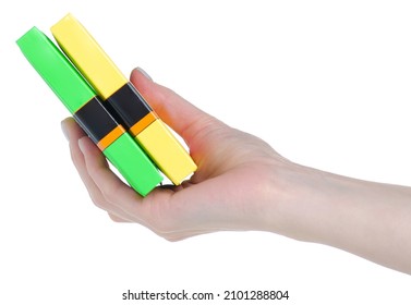 Stack Children's Books Education In Hand On White Background Isolation