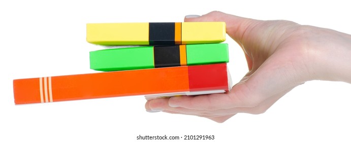 Stack Children's Books Education In Hand On White Background Isolation