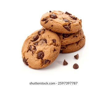 Stack of chocolate chip cookies isolated on white background.