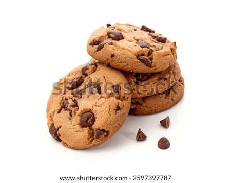 Stack of chocolate chip cookies isolated on white background.