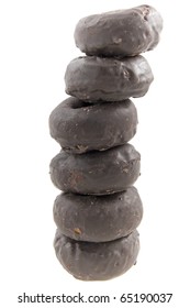 Stack of chocolate coated or dipped donuts