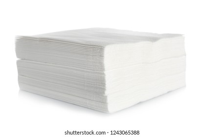 Stack Of Clean Paper Napkins On White Background