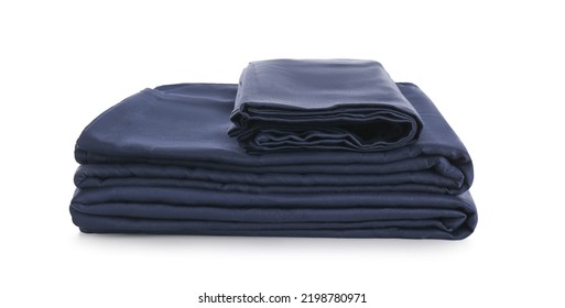 Stack Of Clean Silky Bed Linen Isolated On White