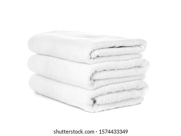 Stack Of Clean Towels Isolated On White