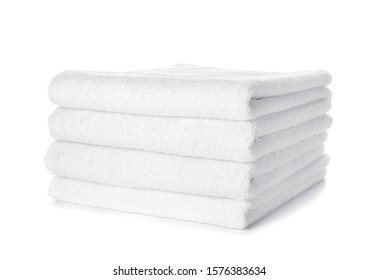 Stack Of Clean Towels Isolated On White