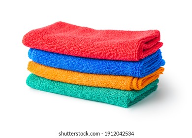Stack of cleaning rags or towels isolated on white background