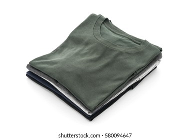 Stack of clothes on white background