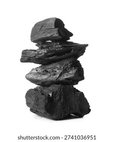 Stack of coal isolated on white background, closeup
