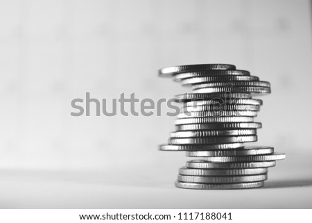 stack of a coin, black and white style, finance concept.
