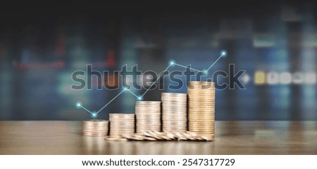 Stack of coin with trading graph, financial investment