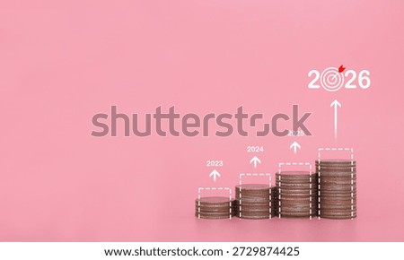Stack of coins with arrow rising. The concept of business growth, Financial investment, Market stock, Profit return, Dividend and Business fund in year 2026