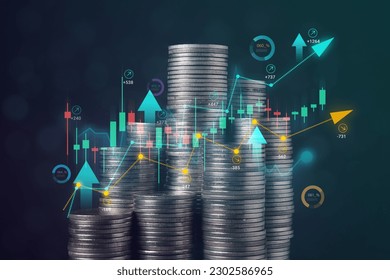 Stack of coins with graph chart growth up, Business marketing