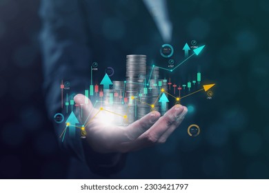 Stack of coins with graph chart growth up, Business marketing