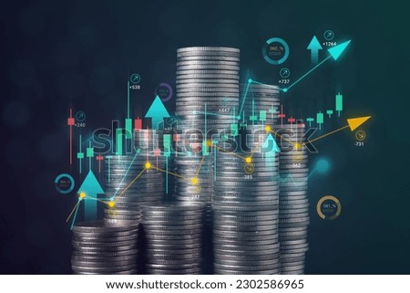 Stack of coins with graph chart growth up, Business marketing