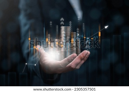 Stack of coins with graph chart growth up, Business marketing