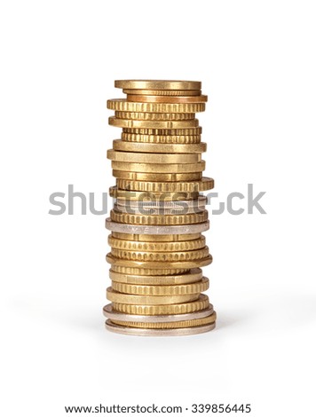 Stack of coins isolated