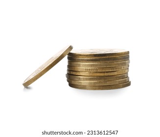 Stack of coins isolated on white background