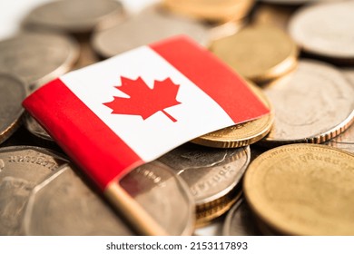 Stack Of Coins Money With Canada Flag, Finance Banking Concept.