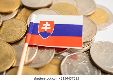 Stack Of Coins Money With Slovakia Flag, Finance Banking Concept.