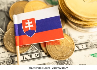 Stack Of Coins Money With Slovakia Flag, Finance Banking Concept.