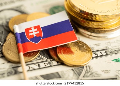 Stack Of Coins Money With Slovakia Flag, Finance Banking Concept.