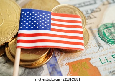 Stack Of Coins Money With USA America Flag, Finance Banking Concept